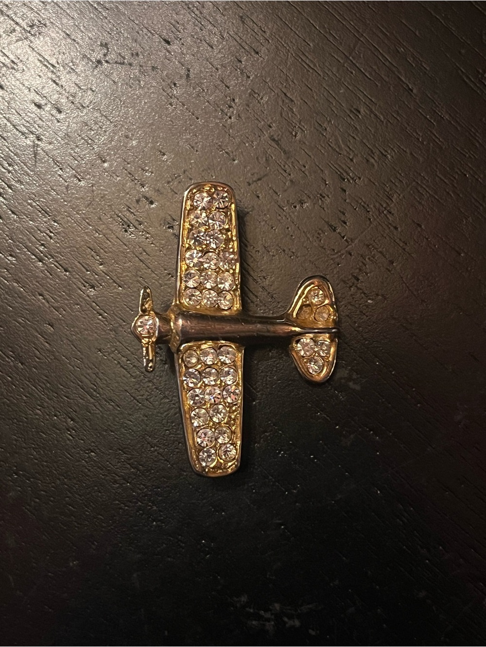Gold-tone Crystal Airplane Brooch - Gold and Clear Rhinestones